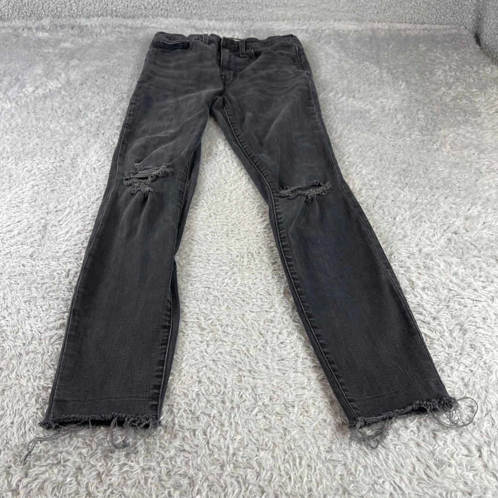 Madewell 9" High Rise Skinny Jeans Distressed Raw Hem‎ Gray Black Wash Size 27